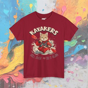 Kayaking Cat T-Shirt: Adventurous Feline Paddler Gift Cardinal Red