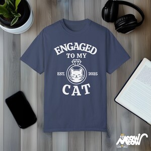 Engaged to My Cat T-Shirt: Funny Comfort Colors Cat Lover Tee Midnight