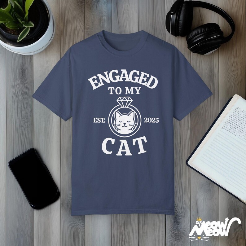 Engaged to My Cat T-Shirt: Funny Comfort Colors Cat Lover Tee Midnight
