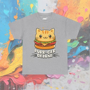 Cat Burger T-Shirt: Purr-ger Deluxe Foodie Tee Sport Grey