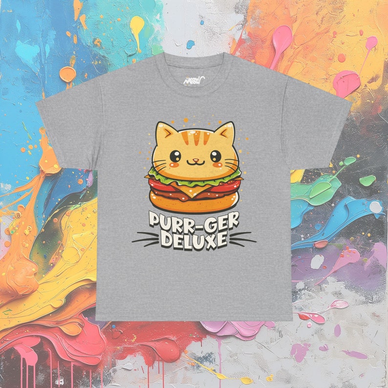 Cat Burger T-Shirt: Purr-ger Deluxe Foodie Tee Sport Grey