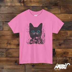 Mystical Black Cat T-Shirt - Enchanting Wildflower Cat Tee - Witchy Nature Lover Gift Azalea