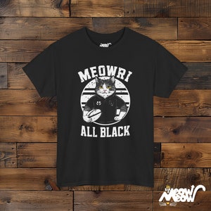 Funny Rugby Cat Graphic T-Shirt - Meowri All Black Unisex Tee Black