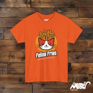 Feline Fries T-Shirt: Funny Cat Fast Food Tee Orange