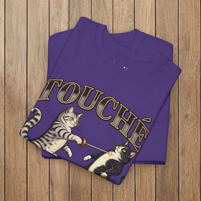 Touché Pussycat Fencing Cat T-Shirt, Funny Fencer Gift, Dueling Cats Graphic Tee, Gildan 5000 image 12