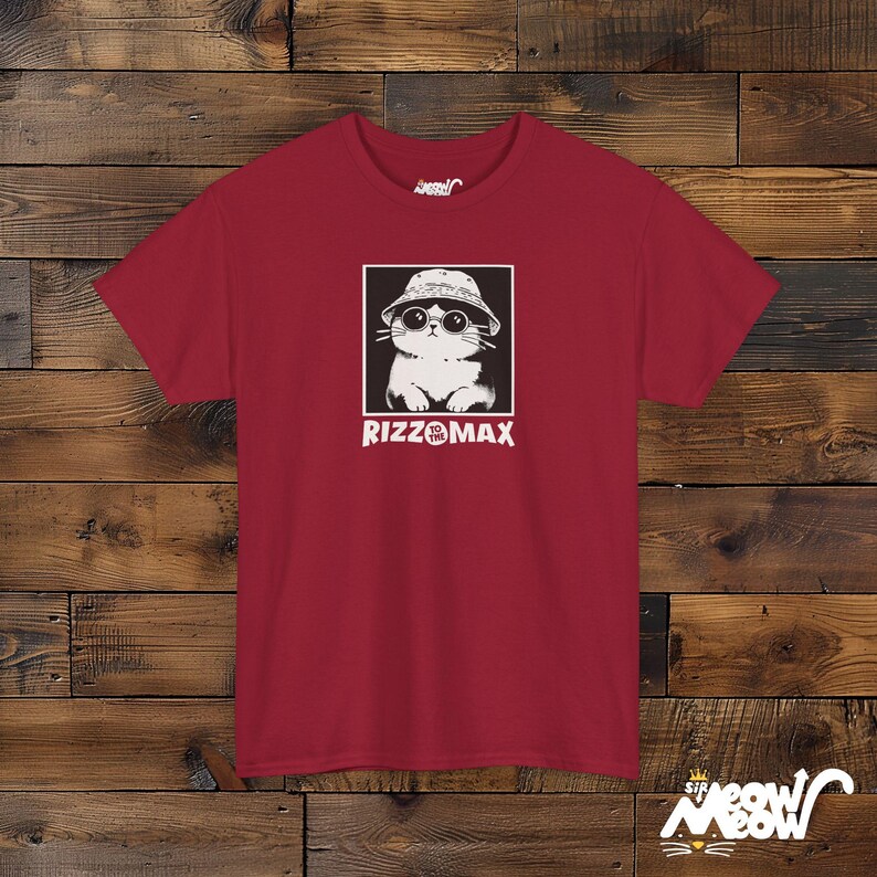 Rizz to the Max Cat T-Shirt: Meme Gen Z Slang Tee Cardinal Red