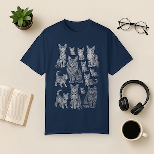 Comfort Colors Vintage Tabby Cat Shirt: Cat Lover Gift True Navy