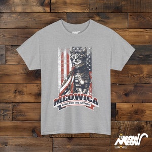 Meowica Cat T-Shirt: Patriotic 4th of July Kitten Tee Sport Grey