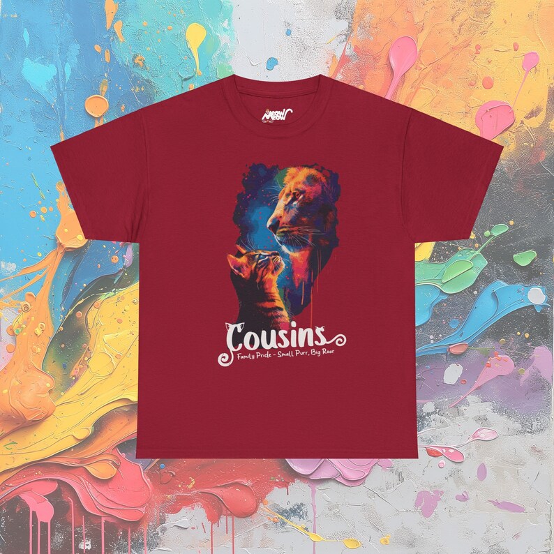 Cousins Cat and Lion T-Shirt: Family Pride Tee Cardinal Red