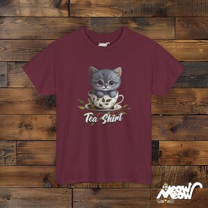 Kitten in Teacup T-Shirt – Funny Cat Lover Graphic Tee Maroon