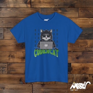 Coder Cat T-Shirt: Tech Geek Programmer Gift Royal