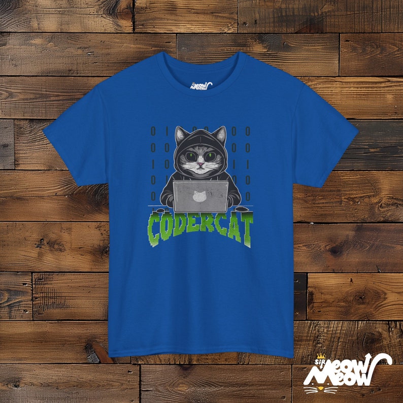 Coder Cat T-Shirt: Tech Geek Programmer Gift Royal