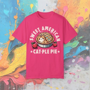 Comfort Colors Apple Pie Cat T-Shirt, Foodie Tee Heliconia