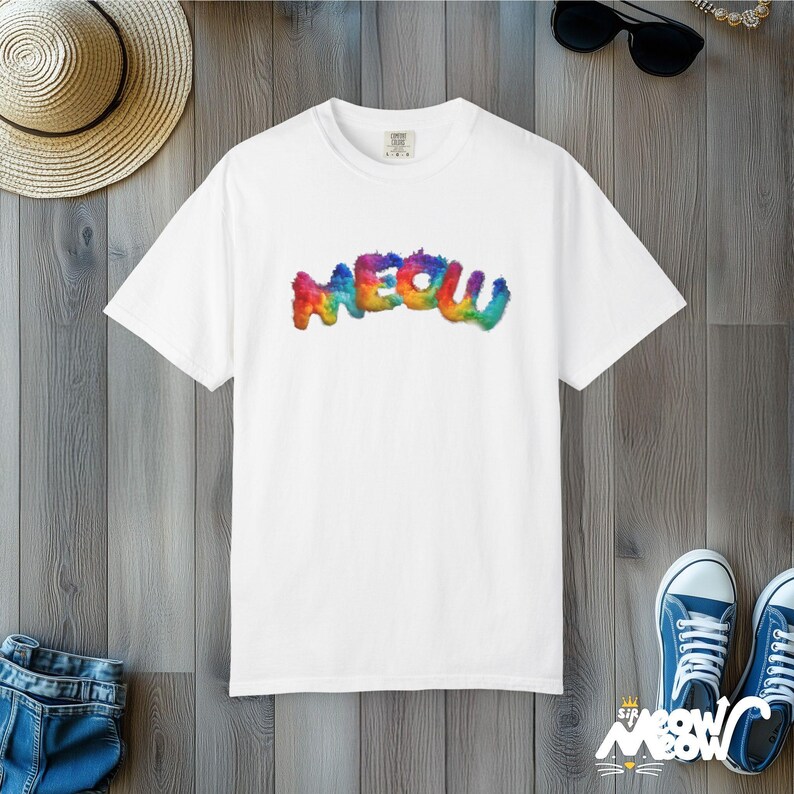 Regenbogen Meow Katzen-T-Shirt: Komfort Farben Stolz T-Shirt White