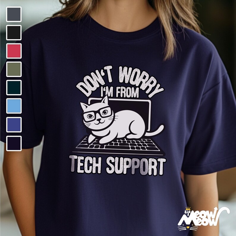 Funny Tech Support Cat T-Shirt: Geek Programmer Gift image 1
