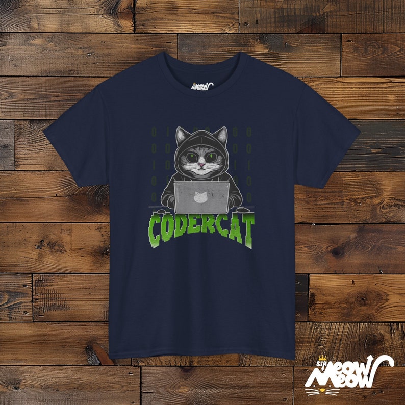 Coder Cat T-Shirt: Tech Geek Programmer Gift Navy