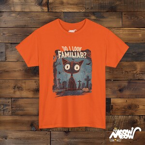 Spooky Black Cat Halloween T-Shirt: Unisex Witch Cat Tee Orange