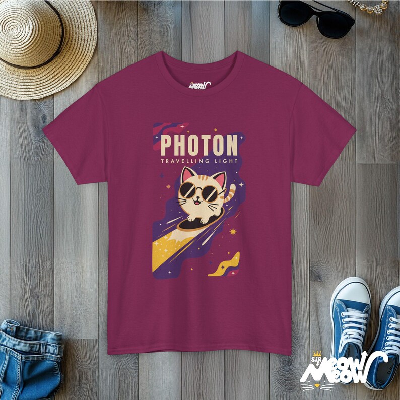 Space Cat T-Shirt, Fun Galaxy Kitty Tee Berry
