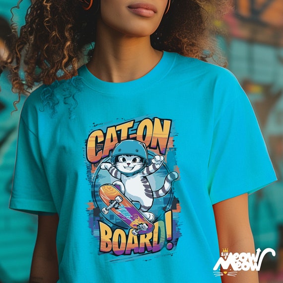 Skateboarding Cat Graphic T-Shirt: Fun Gift for Skaters
