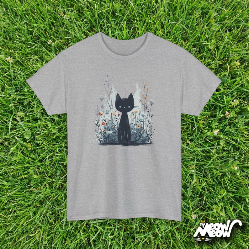 Floral Cat T-Shirt: Wildflower Nature-Inspired Unisex Tee Sport Grey
