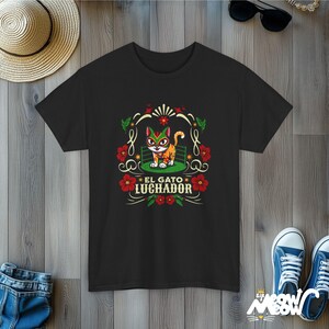 El Gato Luchador Tee: Mexican Cat Lover T-Shirt Black