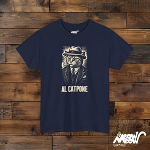 Al Catpone T-Shirt: Lustiges Gangster Katzen Grafik T-Shirt Navy