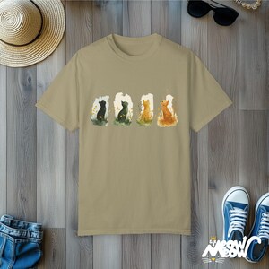 Watercolor Four Seasons Cat T-Shirt - Comfort Colors Unisex Tee Khaki