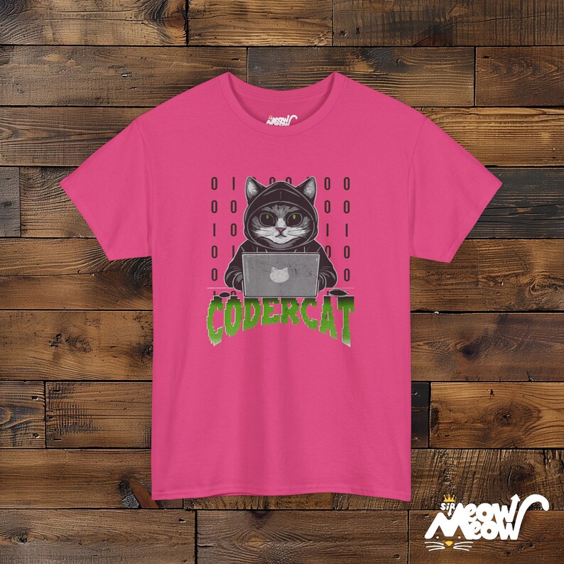 Coder Cat T-Shirt: Tech Geek Programmer Gift Heliconia
