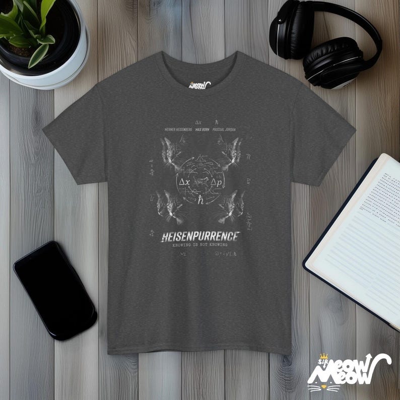 Quantum Entanglement Cat T-Shirt, Funny STEM Physics Gift Dark Heather