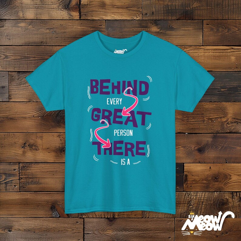 Camiseta divertida para amantes de los gatos: diseño frontal y posterior con gráfico de gatito. Tropical Blue