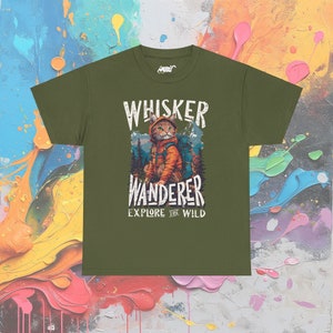 Whisker Wanderer Cat T-Shirt: Adventure Kitty Explore Tee Military Green