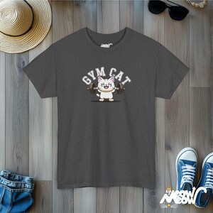Gym Cat T-Shirt: Workout Feline Tee for Fitness & Cat Lovers Dark Heather