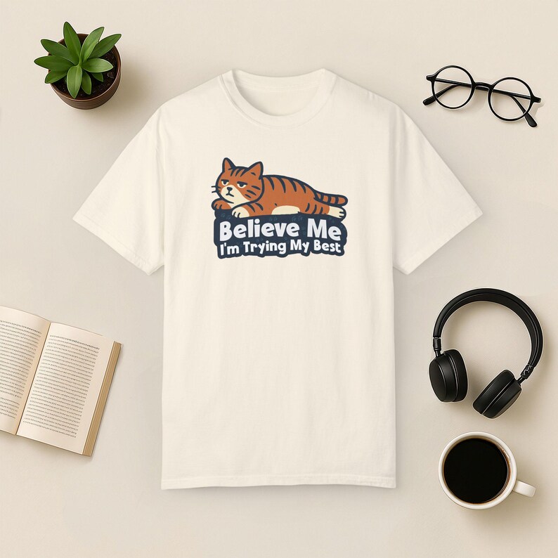 Lazy Cat Comfort Colors T-Shirt: Funny Mental Health Gift Ivory
