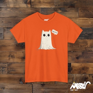 Ghost Cat T-Shirt: Meow-loween Unisex Tee Orange