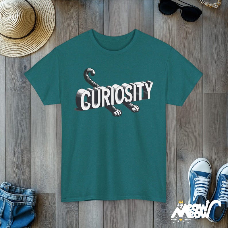 Camiseta unissex Curious Cat: presente divertido para quem ama gatos Antique Jade Dome