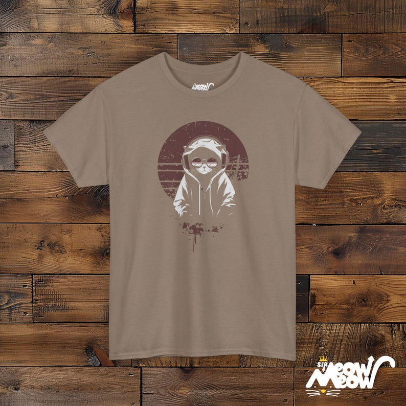 DJ Cat T-Shirt: Lofi Anime Streetwear Graphic Tee Brown Savana