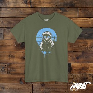 DJ Cat T-Shirt: Lofi Anime Streetwear Graphic Tee Military Green