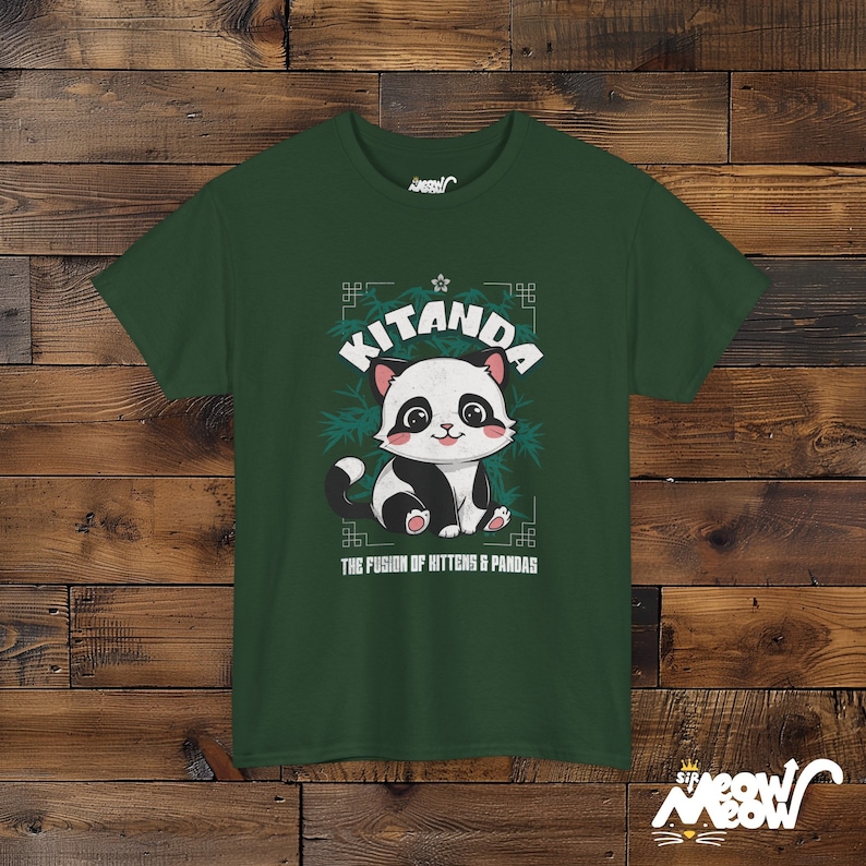 Kitanda T-Shirt: Kitten Panda Fusion Unisex Tee Forest Green