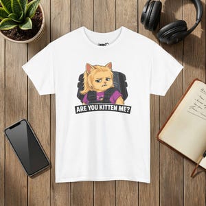 „Are You Kitten Me“-Katzen-T-Shirt, Grumpy Kitten Grafik-T-Shirt Bild 2