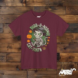 Purr-A-Normal Cat-Tivity Skeleton Cat Halloween Unisex Shirt, Fun Witchy Cat Design Maroon