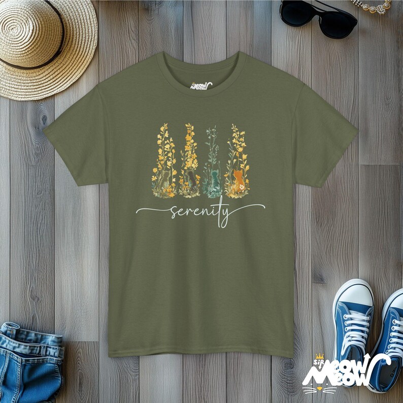 Serenity Cats T-Shirt: Nature-Inspired Feline Graphic Tee image 7