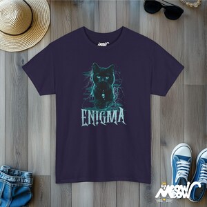 Enigma Cat T-Shirt, Gothic Witchy Tee, Dark Graphic Blackberry