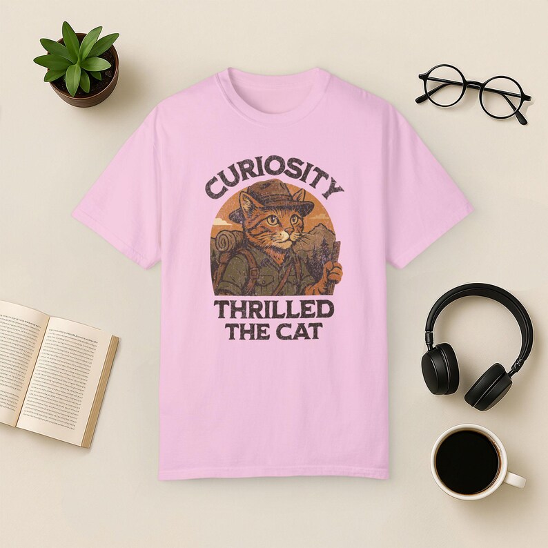 Adventure Cat Hiking Shirt: Funny Nature Tee, Comfort Colors Blossom