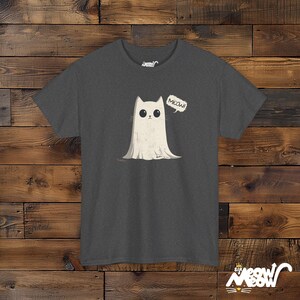 Ghost Cat T-Shirt: Meow-loween Unisex Tee Dark Heather