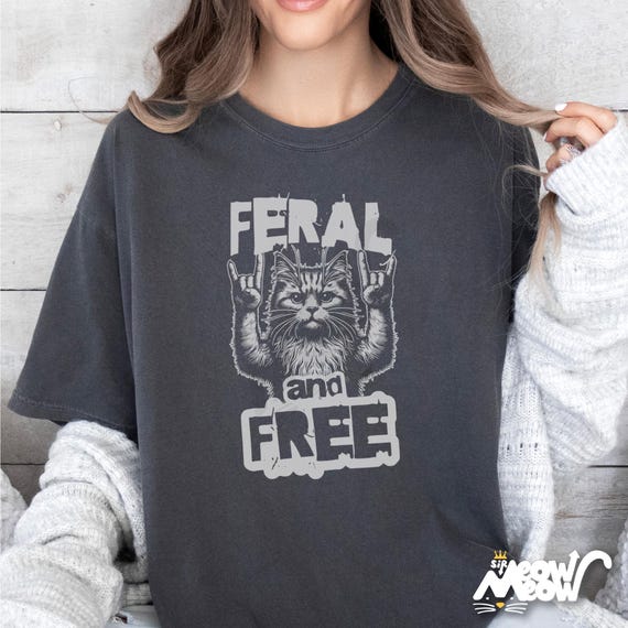 Comfort Colors Feral Cat T-Shirt: Funny Rocker Cat Lover Tee