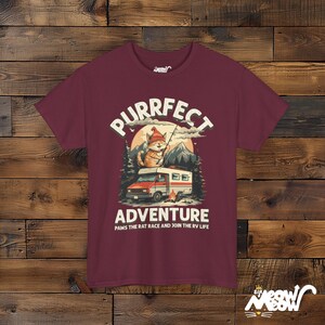 RV Cat T-Shirt: Purrfect Adventure Graphic Tee for Camping Lovers Maroon