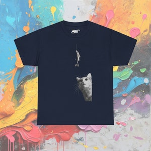 Curious Cat Fishing T-Shirt: Minimalist Cat Lover Unisex Tee Navy