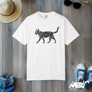 Geometric Cat T-Shirt: Comfort Colors Minimalist Feline Tee White