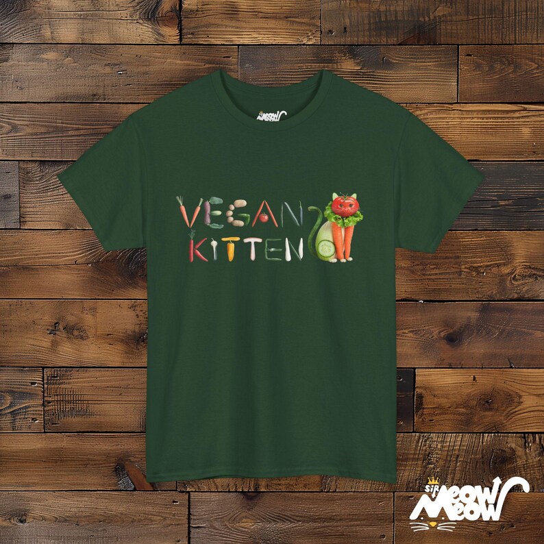 Camiseta vegana de gatito: diseño divertido de gato vegetariano, camiseta ecológica Forest Green