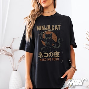 Comfort Colors Ninja Cat T-Shirt: Japanese Samurai Design Black